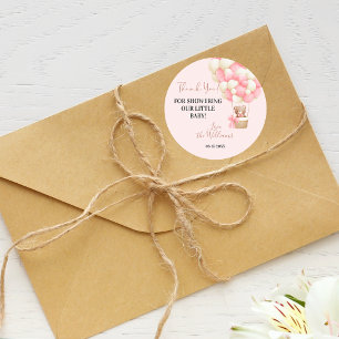 Adesivo Redondo Chá de fraldas de Balão de Urso Rosa Oh Rapariga