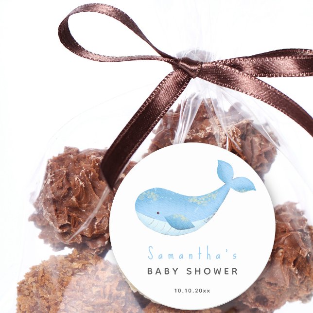 Adesivo Redondo Chá de fraldas de baleia aquarela (Criador carregado)