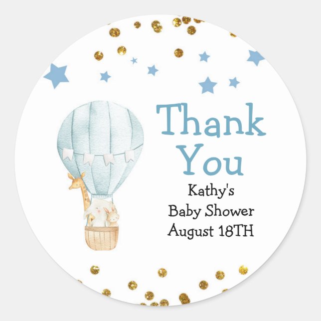 Adesivo Redondo Chá de fraldas de Balões de Ar Quente Obrigado Eti (Frente)