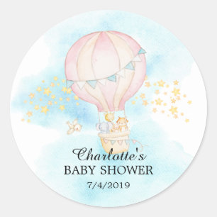 Adesivo Redondo Chá de fraldas de Balões de Ar Quente para Anima