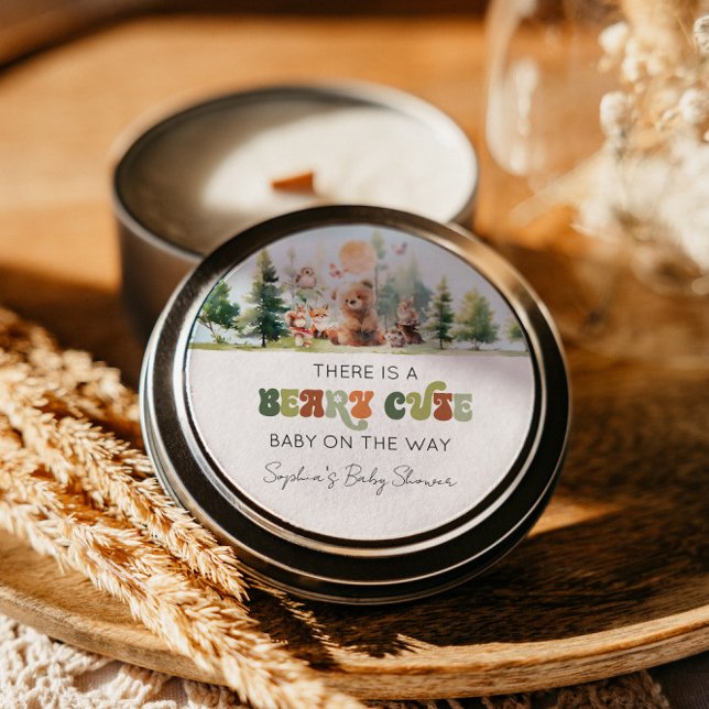 Adesivo Redondo Chá de fraldas de Bary Cute Woodland (Beary Cute Woodland Baby Shower)