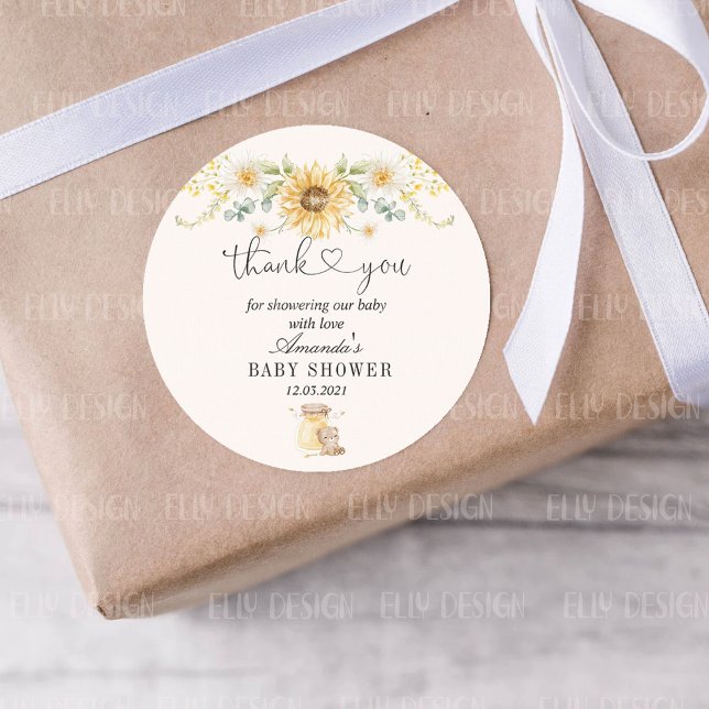 Adesivo Redondo Chá de fraldas De Bear Querida Obrigado (Criador carregado)