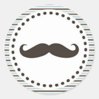 Adesivo Redondo Chá de fraldas de bigode castanho e azul
