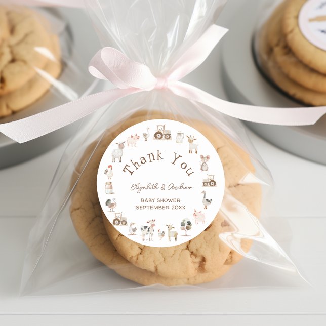 Adesivo Redondo Chá de fraldas De Boho De Animais De Fazenda Cons  (Criador carregado)