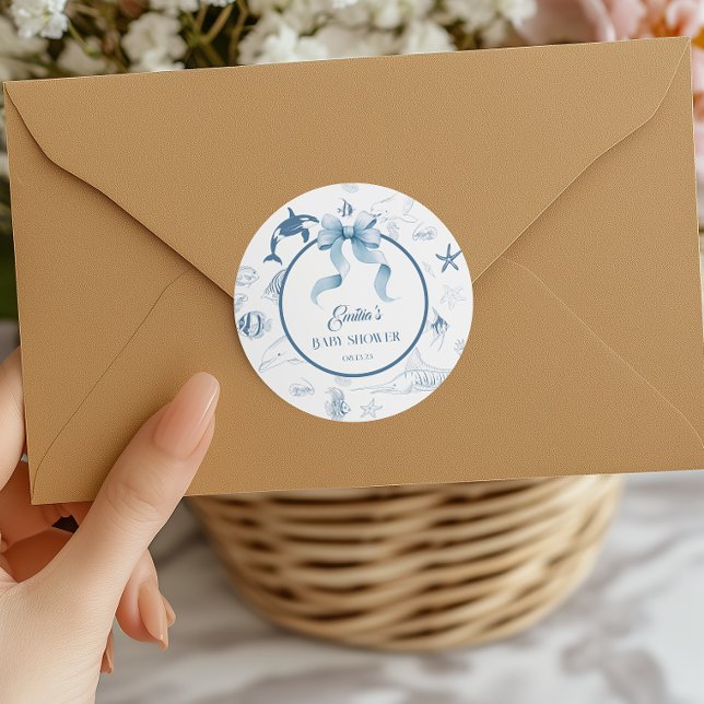 Adesivo Redondo Chá de fraldas de Bolhas de Aquarela Oceânica (Criador carregado)