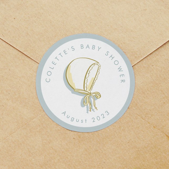 Adesivo Redondo Chá de fraldas de Bonnet Bebê (Baby Bonnet Illustrated Baby Shower Classic Round Sticker)