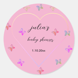 Adesivo Redondo Chá de fraldas de borboleta cor-de-rosa