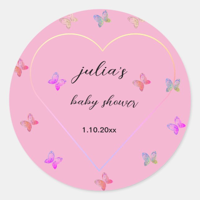 Adesivo Redondo Chá de fraldas de borboleta cor-de-rosa (Frente)