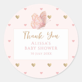 Adesivo Redondo Chá de fraldas de borboleta Obrigado