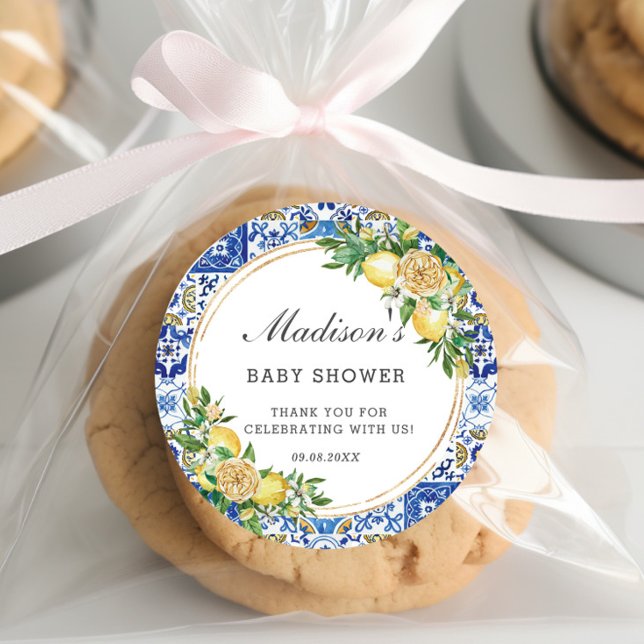 Adesivo Redondo Chá de fraldas de Bridal de Aniversário do Limon (Criador carregado)