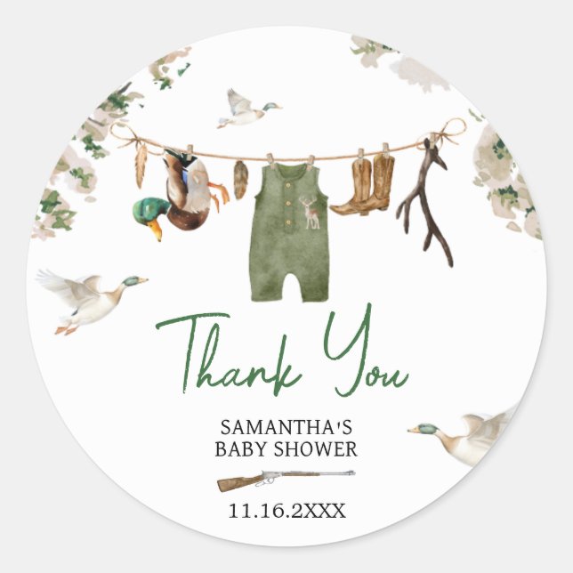 Adesivo Redondo Chá de fraldas de caça de patos (Frente)