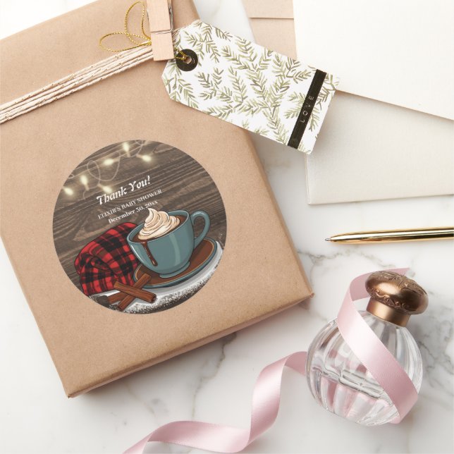 Adesivo Redondo Chá de fraldas de cacau quente russo moderno (Presentear)