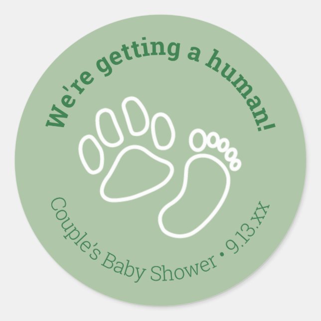 Adesivo Redondo Chá de fraldas de Cachorro de Impressão de Pé Verd (Frente)