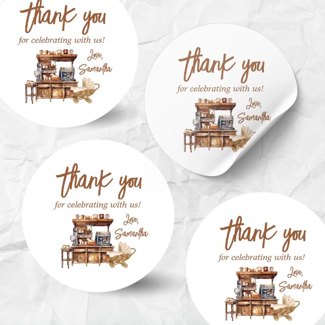 Adesivo Redondo Chá de fraldas de café bebê (Coffee Baby Shower Sticker)