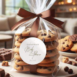 Adesivo Redondo Chá de fraldas de caligrafia minimalista bege