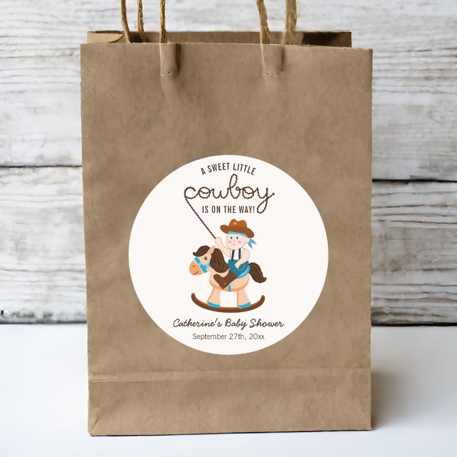 Adesivo Redondo Chá de fraldas de Carneiros Rochosos do Cowboy Oci (Criador carregado)