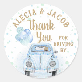 Adesivo Redondo Chá de fraldas De Carro Obrigado Azul Dourado