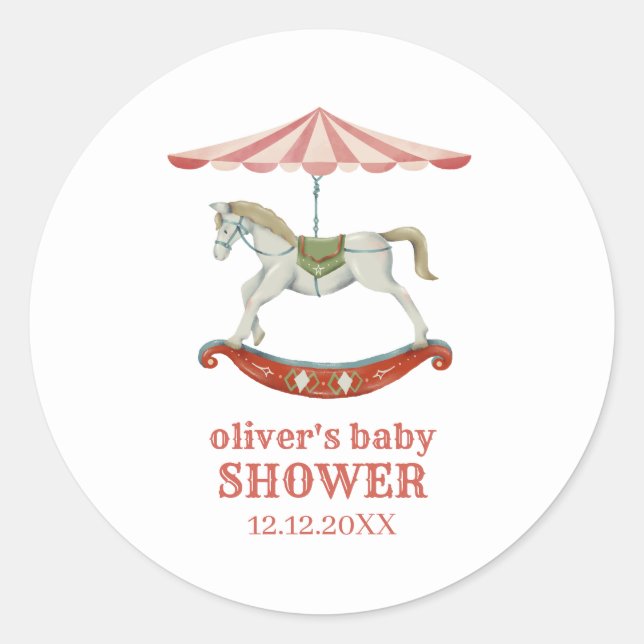 Adesivo Redondo Chá de fraldas de Carrossel Vintage (Frente)