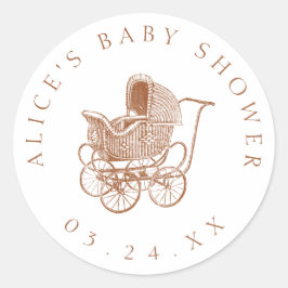 Adesivo Redondo Chá de fraldas de Carruagem de Bebê Castanho Vinta