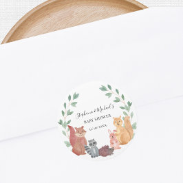 Adesivo Redondo Chá de fraldas De Casais De Animais Da Floresta