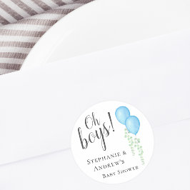 Adesivo Redondo Chá de fraldas de Casais de Gêmeos Balões Azul