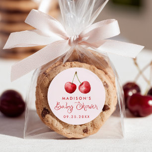 Adesivo Redondo Chá de fraldas de cereja de aquarela