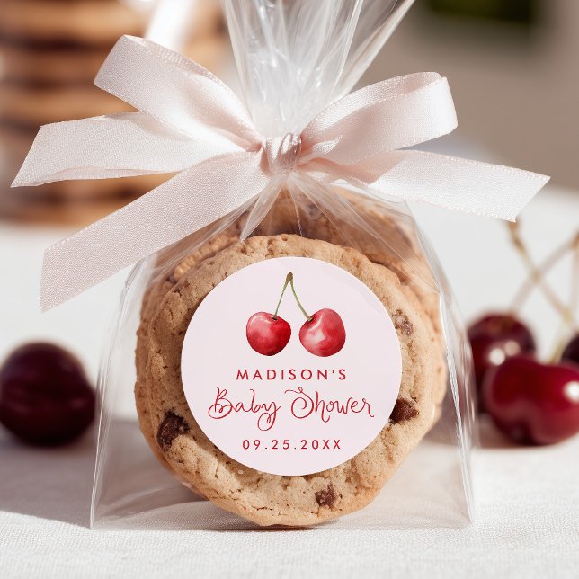 Adesivo Redondo Chá de fraldas de cereja de aquarela (Criador carregado)