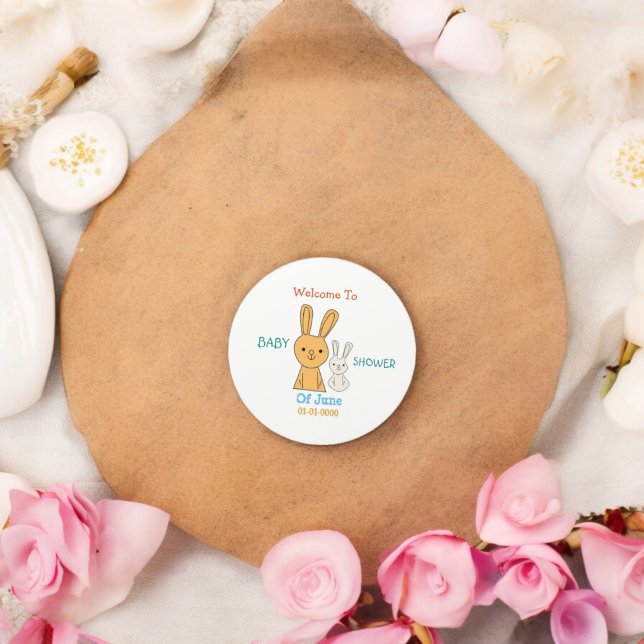 Adesivo Redondo Chá de fraldas de coelho (easter bunny baby shower party sticker,birthday party sticker,gift pack,envelope,return gift sticker)