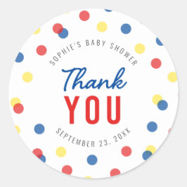 Adesivo Redondo Chá de fraldas de Confetti Amarelo Vermelho - Obri