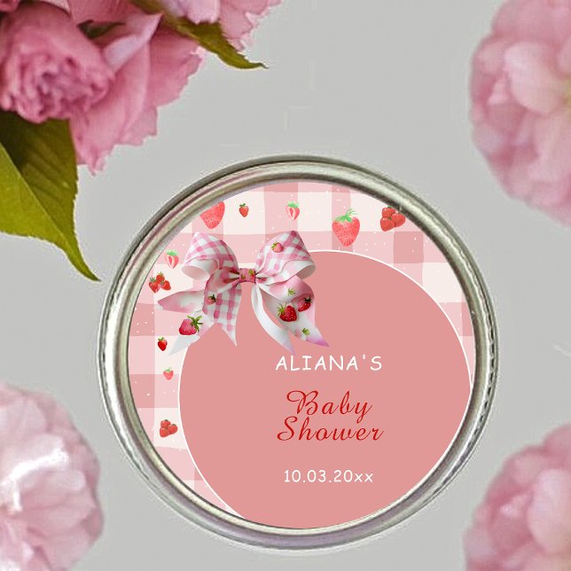 Adesivo Redondo Chá de fraldas de coquete com verificação rosa Ber (Criador carregado)