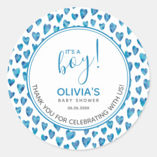 Adesivo Redondo Chá de fraldas de Coração Azul Bonito É Um Menino