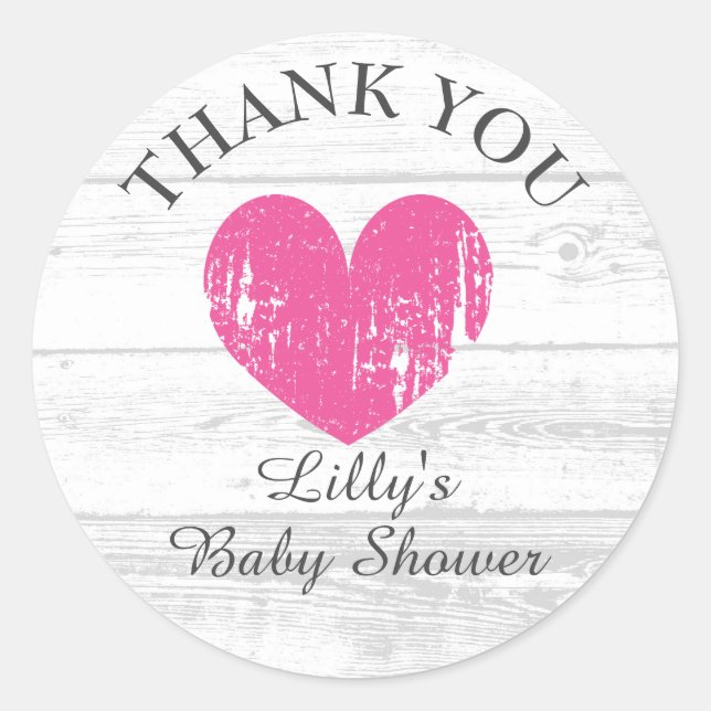 Adesivo Redondo Chá de fraldas de coraçãozinho branco, branco, cor (Frente)