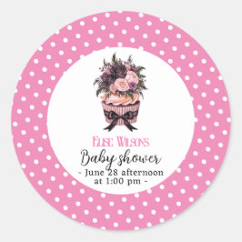 Adesivo Redondo Chá de fraldas de cupcake de aquarela moderna