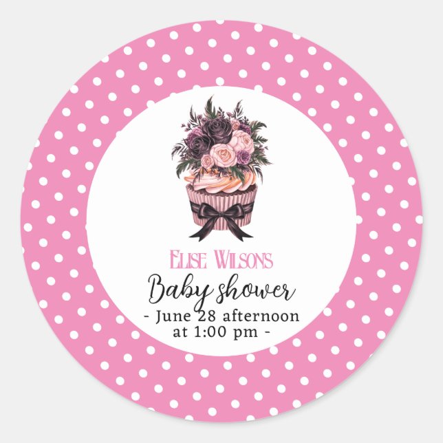 Adesivo Redondo Chá de fraldas de cupcake de aquarela moderna (Frente)