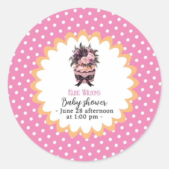 Adesivo Redondo Chá de fraldas de cupcake de aquarela moderna5 (Frente)