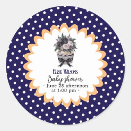 Adesivo Redondo Chá de fraldas de cupcake de aquarela moderna6