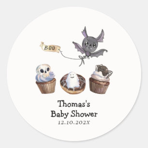 Adesivo Redondo Chá de fraldas de cupcake de Boo Halloween