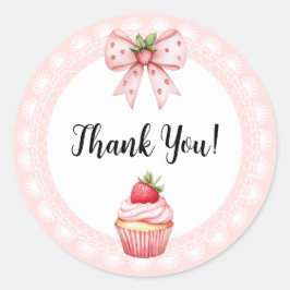 Adesivo Redondo Chá de fraldas De Cupcake De Morango - Obrigado, V