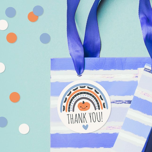 Adesivo Redondo Chá de fraldas de Dia das Bruxas Blue Boho Rainbow (Criador carregado)