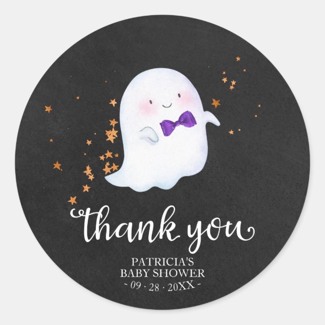 Adesivo Redondo Chá de fraldas de Dia das Bruxas Fantasma Muito Be (Frente)