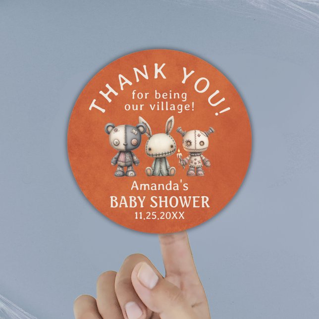 Adesivo Redondo Chá de fraldas de Dia das Bruxas Laranja Personali (Custom Orange Halloween Baby Shower Thank You Classic Round Sticker)