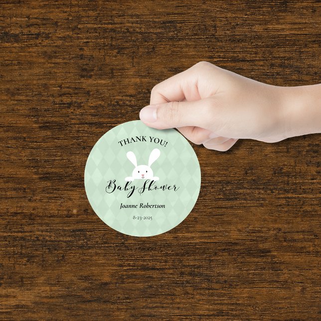 Adesivo Redondo Chá de fraldas de Diamante Verde de Coelho Branco (Criador carregado)