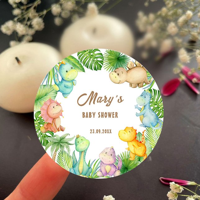 Adesivo Redondo Chá de fraldas de dinossauro (Criador carregado)