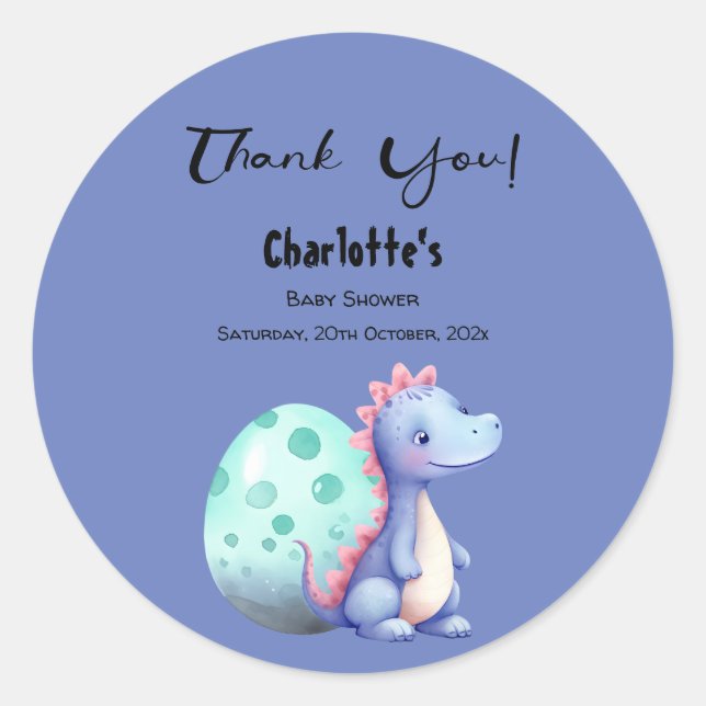 Adesivo Redondo Chá de fraldas de Dinossauro de Pequeno Curso (Frente)