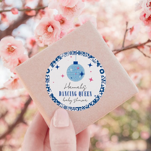 Adesivo Redondo Chá de fraldas de discoteca musical Rainha Greek (Criador carregado)