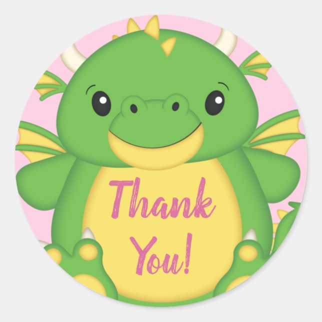 Adesivo Redondo Chá de fraldas de dragão rosa (Frente)