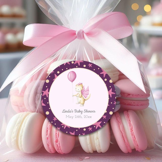 Adesivo Redondo Chá de fraldas de Dragão Rosa Bonito (Criador carregado)