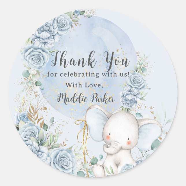 Adesivo Redondo Chá de fraldas de Elefante de Balão Floral Suave A (Frente)