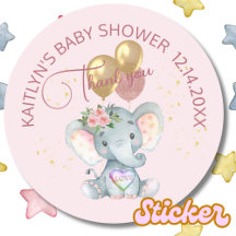 Chá de fraldas de Elefante Floral Rosa Obrigado