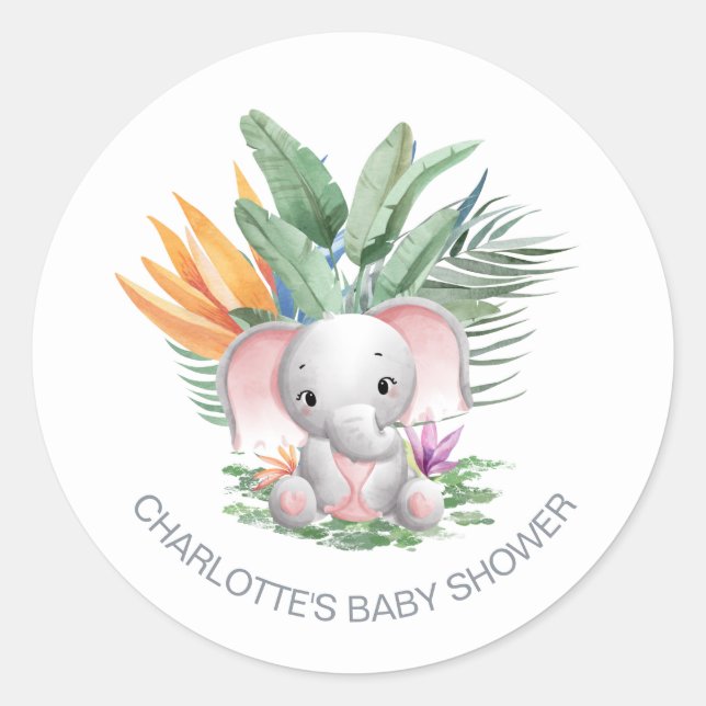 Adesivo Redondo Chá de fraldas de Elefante Rosa (Frente)